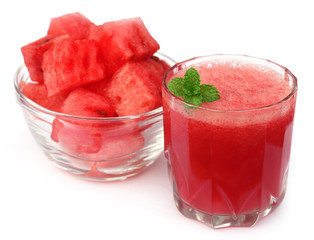Watermelon juice with mint leaves