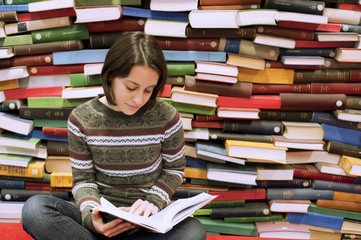 student in library