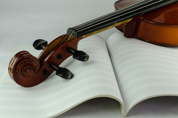 Fototapeta na wymiar Closeup of violin and blank note sheet