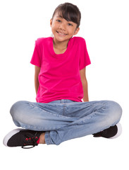 Young Asian Malay girl in pink tshirt and a pair of blue denim