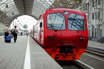 Passenger train is on the platform.