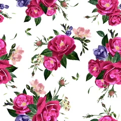 Tuinposter Vector seamless floral pattern with roses and freesia © ola-la