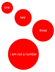 Abstract of red circles with I am not a number caption