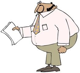 Chubby businessman holding papers