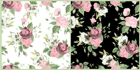 Set of vector seamless floral patterns with roses