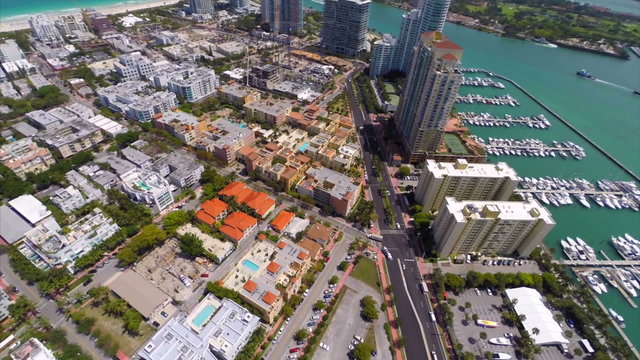 Aerial video of buildings in Miami Beach