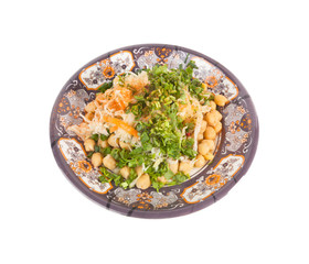 Salad with chickpeas, cabbage, carrots, greens