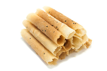 Thai dessert, Roll wafer isolated on white background