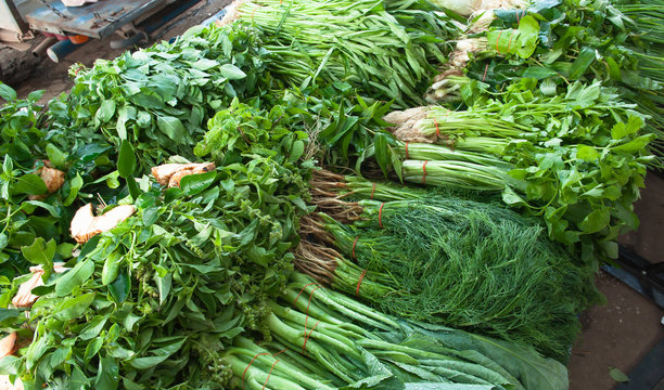 Green vegetables in the retail market.