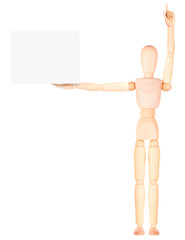 wooden Dummy businessman with empty banner