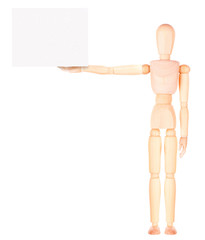wooden Dummy businessman with empty banner