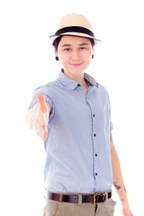 Young woman offering hand for handshake