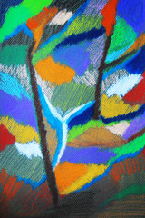 In the forest. Abstract pastels colorful drawing.