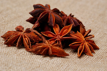 stars of anise isolated on  brown cloth