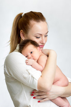Portrait of newborn baby and his mother