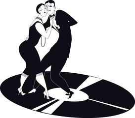 Couple dancing tango on a vinyl record clipart