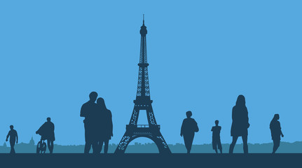 Paris. The Eiffel Tower on a blue background.