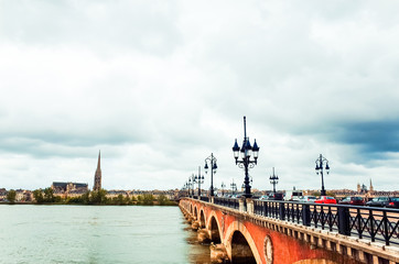 Old stony bridge in Bordeaux