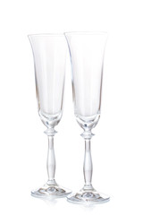 empty glasses for champagne isolated on white