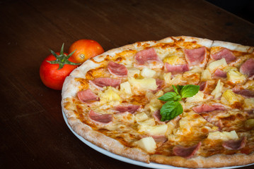 Hawaiian Pizza , pineapple , ham and cheese