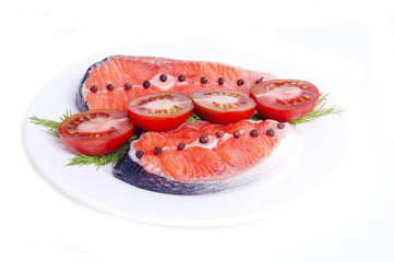 Fresh salmon with pepper and tomatoes