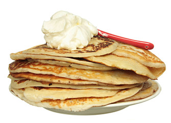 Pile of pancakes isolated on white background