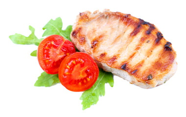 Grilled steak and vegetables isolated on white