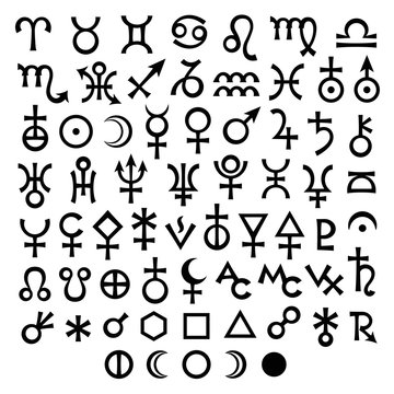 Astrological Signs of Zodiac, Planets, Asteroids, Aspects, Lunar phases, etc. (The Big Set of Main Astrological Symbols)