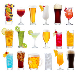 Set of various drinks, cocktails and beer