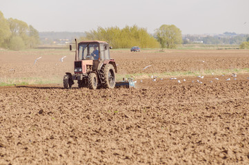 Obraz premium Tractor cultivates box spring