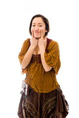 Young woman showing smiley face