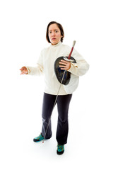 Female fencer looking scared