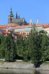 View on the spring Prague gothic Castle above River Vltava