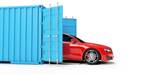3d rendered illustration of a car inside of a container