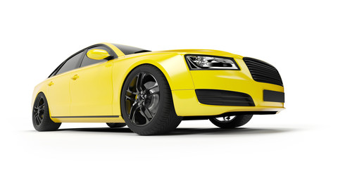 3d rendered illustration of a yellow sport sedan - obrazy, fototapety, plakaty