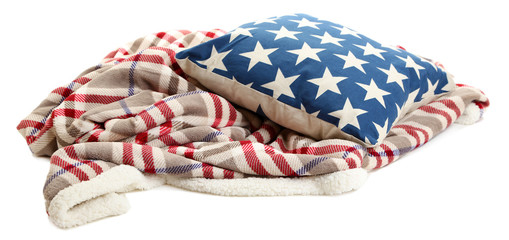 Bright pillow and plaid isolated on white