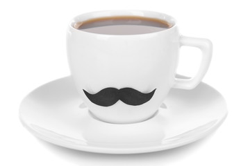 Cup with mustache isolated on white