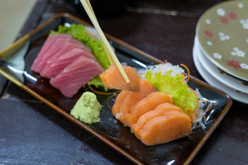 Fresh raw Japanese food Sushi and Sashimi - japanese cuisine