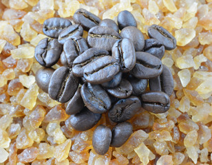 brown cane sugar with coffee beans