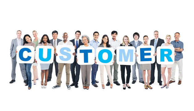 Group of Business People Holding Word Customer