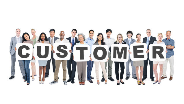 Group of Business People Holding Word Customer