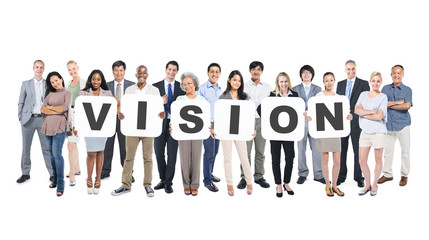 Group Of Diverse People Holding Word Vision