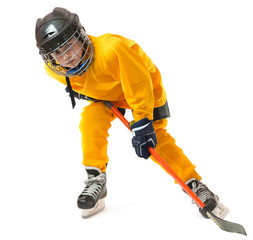 Youth hockey player in crouch position