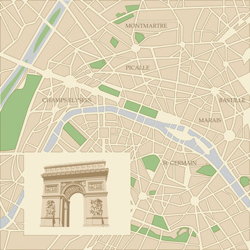 Map of the city of Paris and Triumphal arch