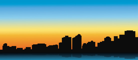 Contour of the big city on a blue background