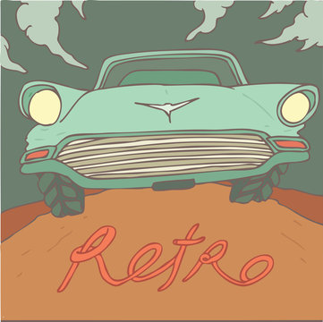 retro car, vector illustration, hand drawn