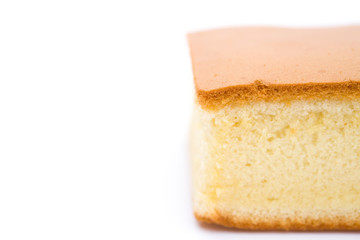 sponge cake on white with copy space