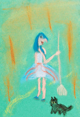 children drawing - witch with broom