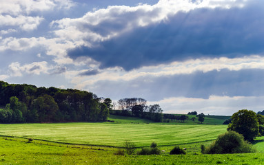 Obraz premium Colorful rural landscape with green fields