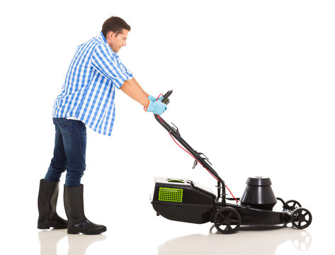 Man Pushing Lawnmower